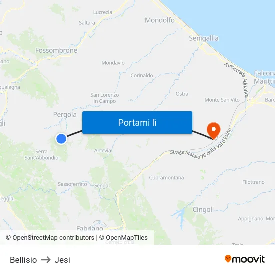Bellisio to Jesi map