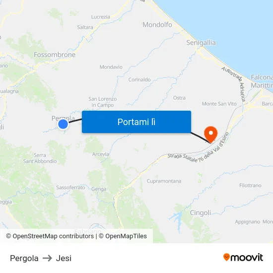 Pergola to Jesi map