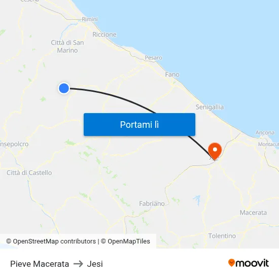 Pieve Macerata to Jesi map