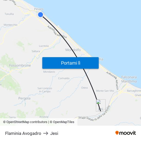 Flaminia Avogadro to Jesi map