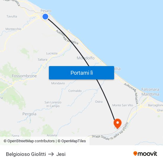 Belgioioso Giolitti to Jesi map