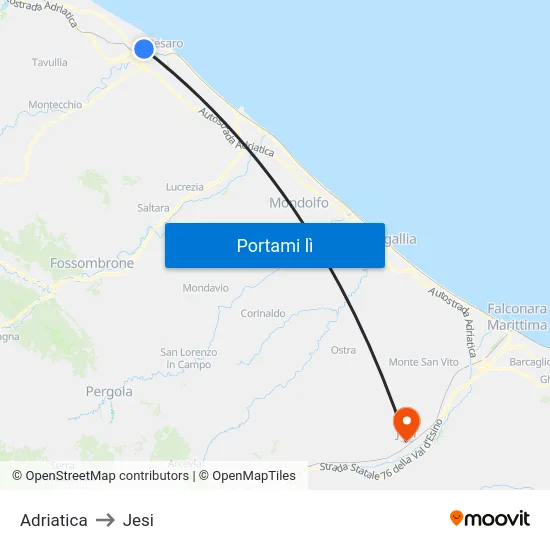 Adriatica to Jesi map