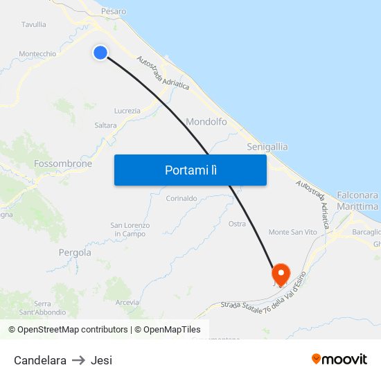 Candelara to Jesi map