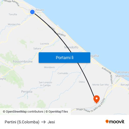 Pertini (S.Colomba) to Jesi map