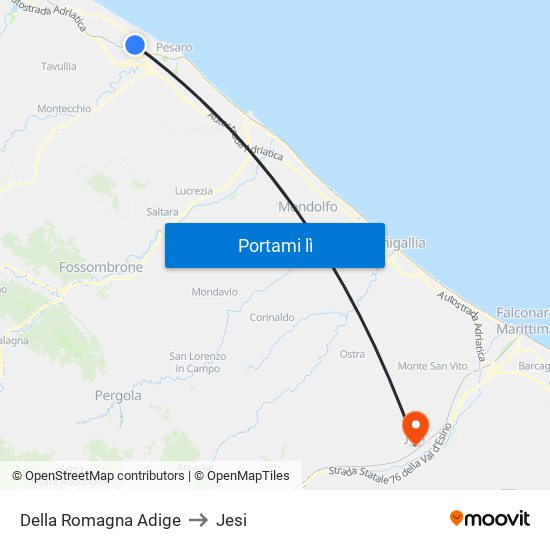Della Romagna Adige to Jesi map