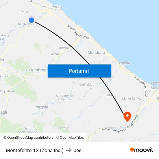 Montefeltro 12 (Zona Ind.) to Jesi map