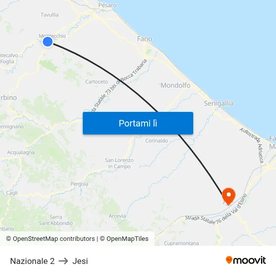 Nazionale 2 to Jesi map