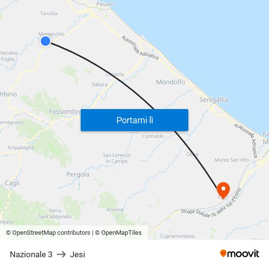 Nazionale 3 to Jesi map