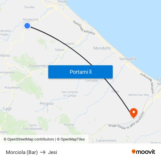 Morciola (Bar) to Jesi map