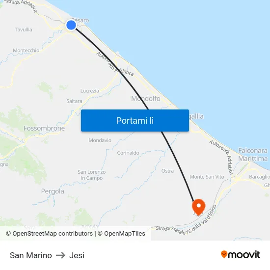 San Marino to Jesi map
