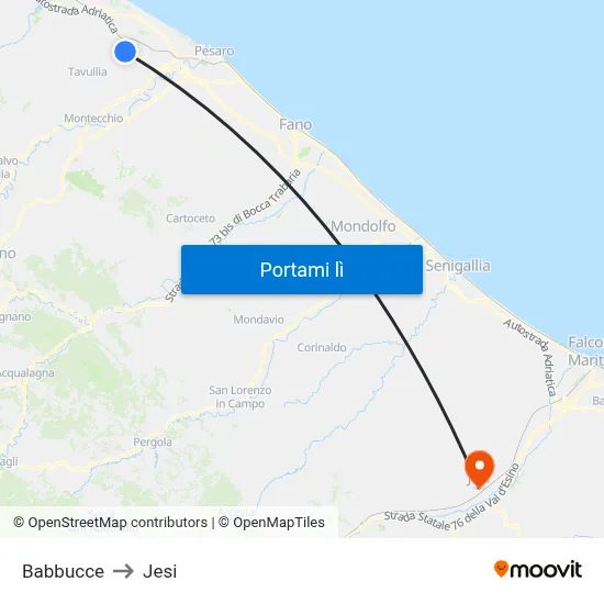 Babbucce to Jesi map