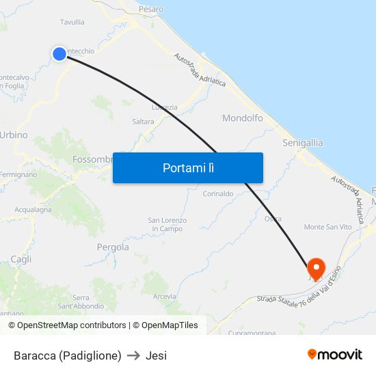 Baracca (Padiglione) to Jesi map