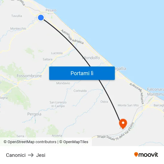 Canonici to Jesi map