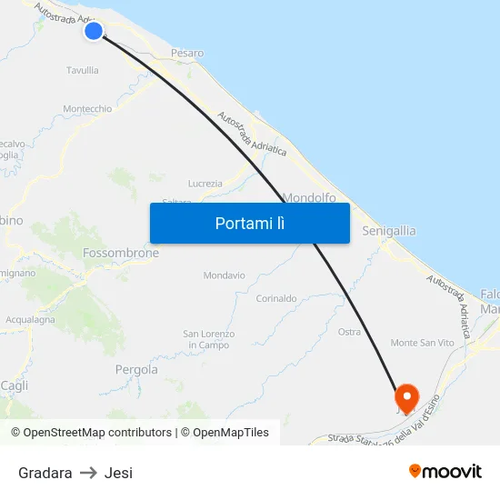 Gradara to Jesi map