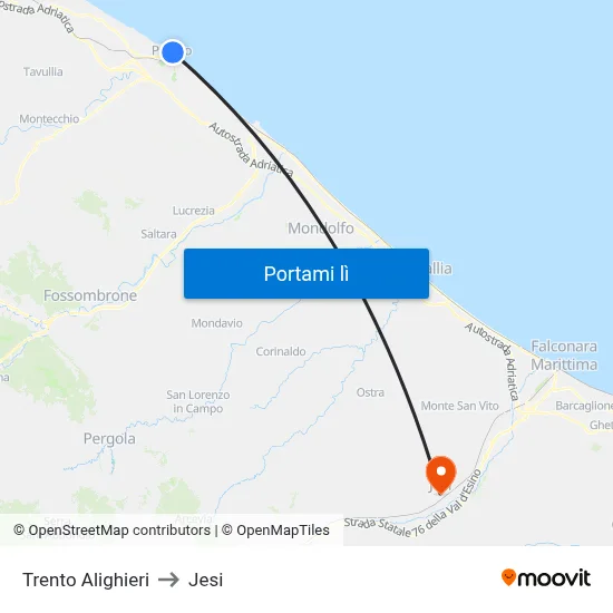 Trento Alighieri to Jesi map