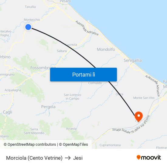 Morciola (Cento Vetrine) to Jesi map