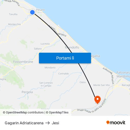 Gagarin Adriaticarena to Jesi map