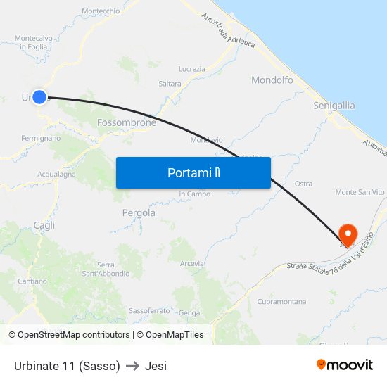 Urbinate 11 (Sasso) to Jesi map