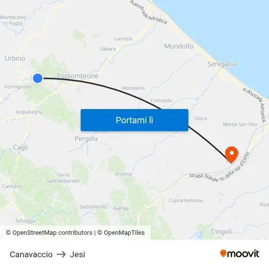 Canavaccio to Jesi map