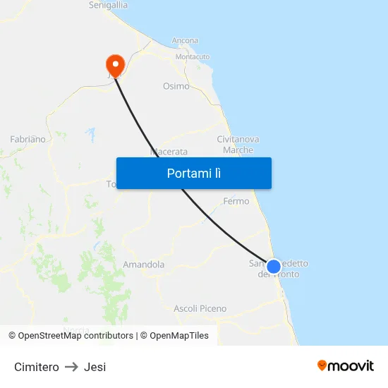 Cimitero to Jesi map