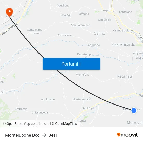 Montelupone Bcc to Jesi map