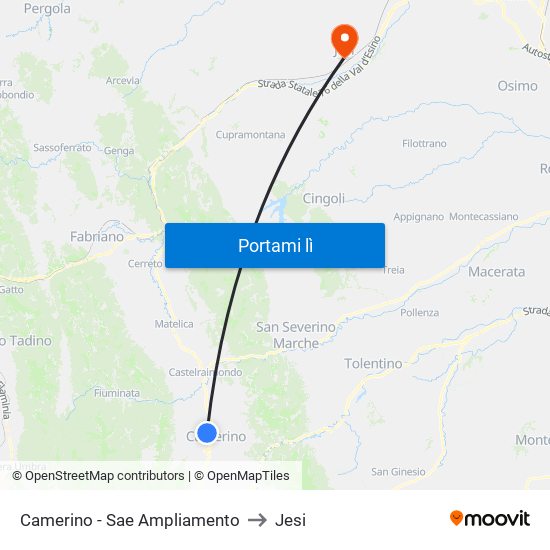 Camerino - Sae Ampliamento to Jesi map