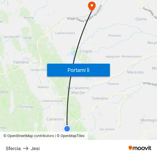 Sfercia to Jesi map
