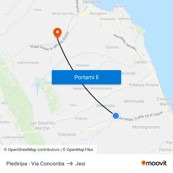 Piediripa - Via Concordia to Jesi map