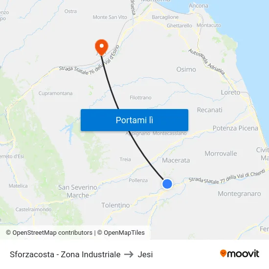 Sforzacosta - Zona Industriale to Jesi map