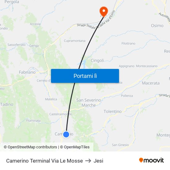 Camerino Terminal Via Le Mosse to Jesi map