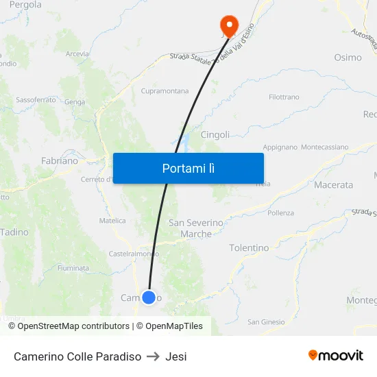 Camerino Colle Paradiso to Jesi map
