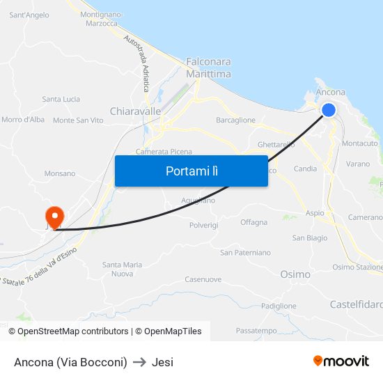 Ancona (Via Bocconi) to Jesi map