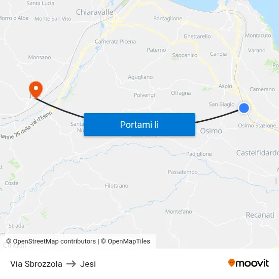 Via Sbrozzola to Jesi map