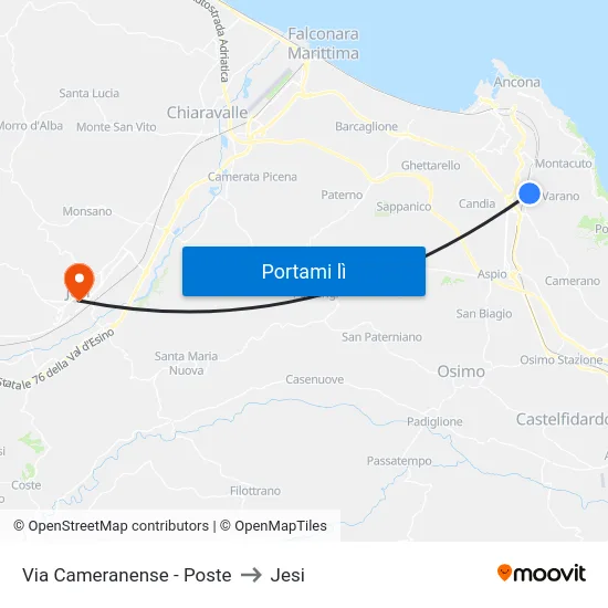 Via Cameranense - Poste to Jesi map
