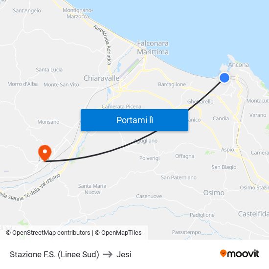 Stazione F.S. (Linee Sud) to Jesi map