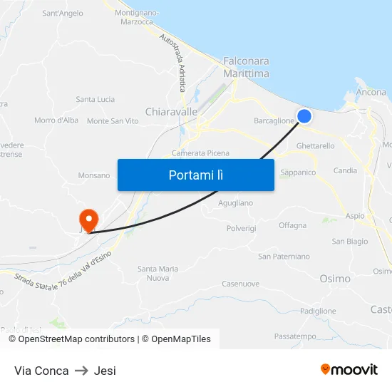 Via Conca to Jesi map