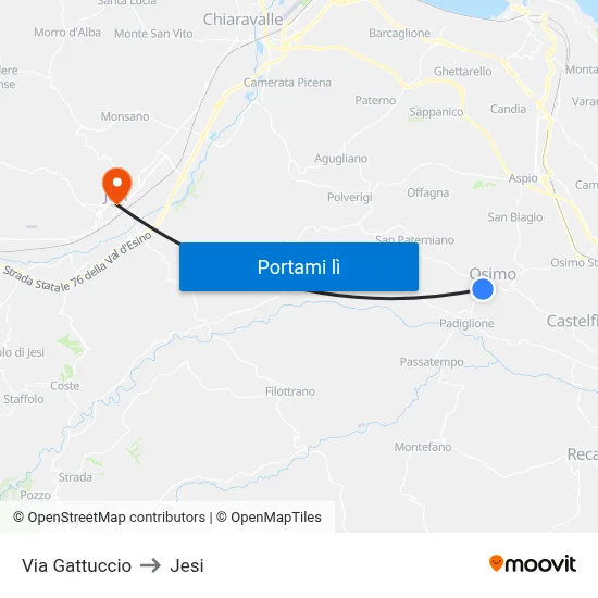 Via Gattuccio to Jesi map