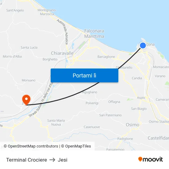 Terminal Crociere to Jesi map