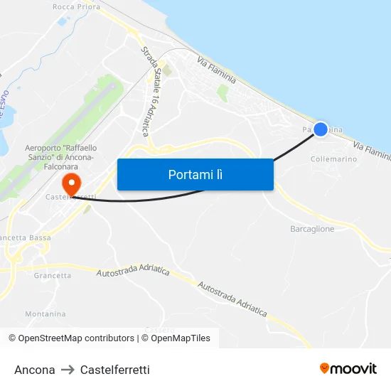 Ancona to Castelferretti map