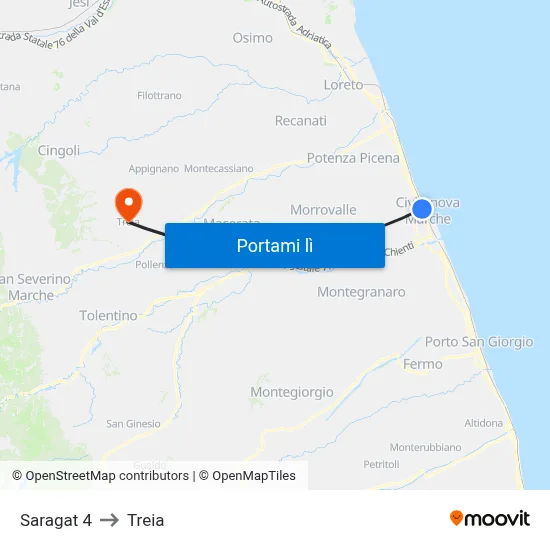 Saragat 4 to Treia map