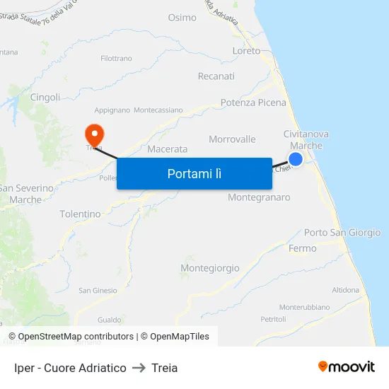Iper - Cuore Adriatico to Treia map