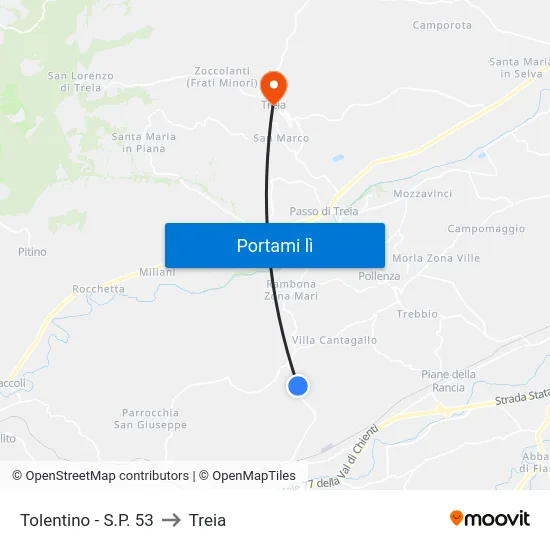Tolentino  - S.P. 53 to Treia map