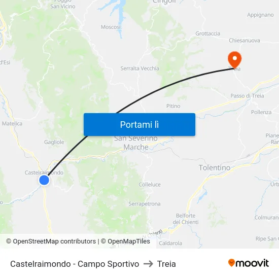Castelraimondo - Campo Sportivo to Treia map