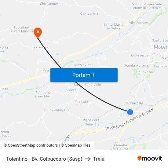 Tolentino - Bv. Colbuccaro (Sasp) to Treia map