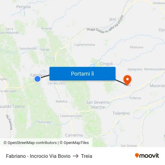 Fabriano - Incrocio Via Bovio to Treia map