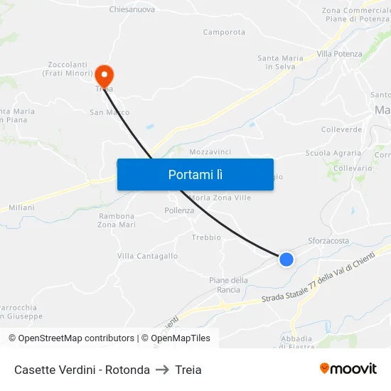 Casette Verdini - Rotonda to Treia map
