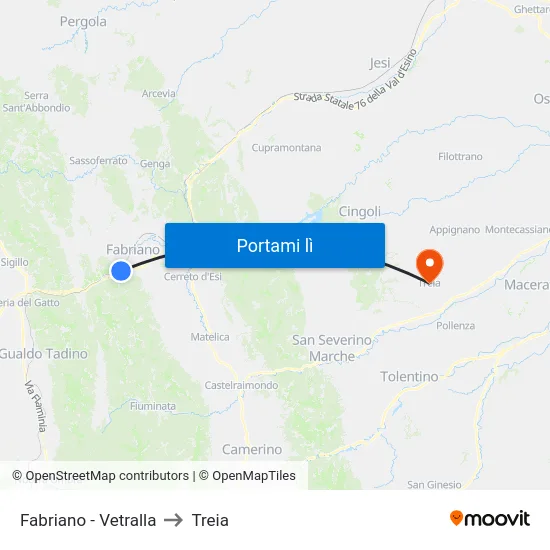 Fabriano - Vetralla to Treia map