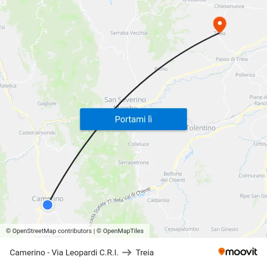 Camerino - Via Leopardi C.R.I. to Treia map
