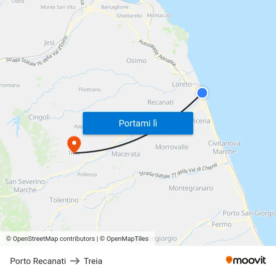 Porto Recanati to Treia map