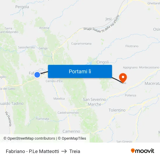 Fabriano  - P.Le Matteotti to Treia map